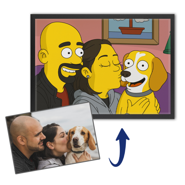 Caricatuur in gele cartoonstijl naar een foto