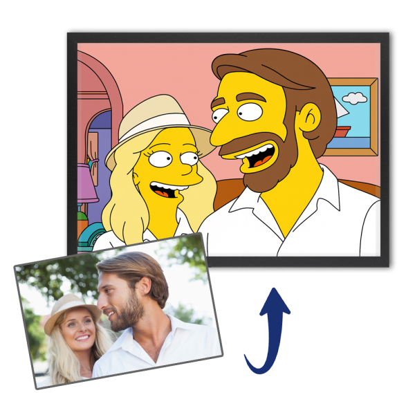 Caricatuur in gele cartoonstijl naar een foto