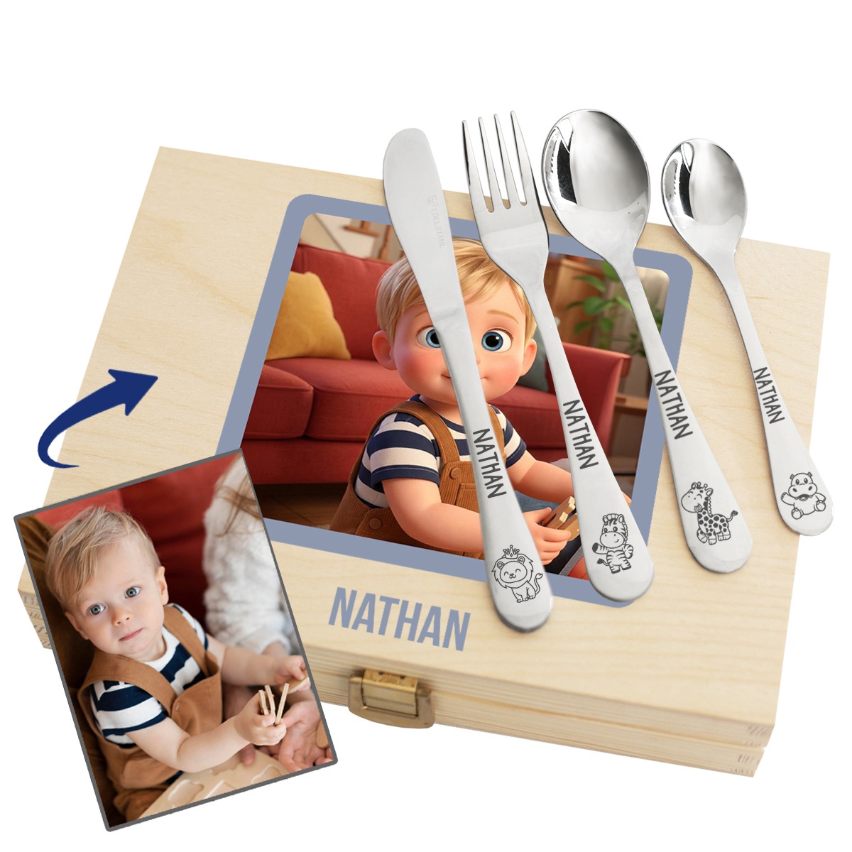 Kinderbestekset met foto in cartoonstijl