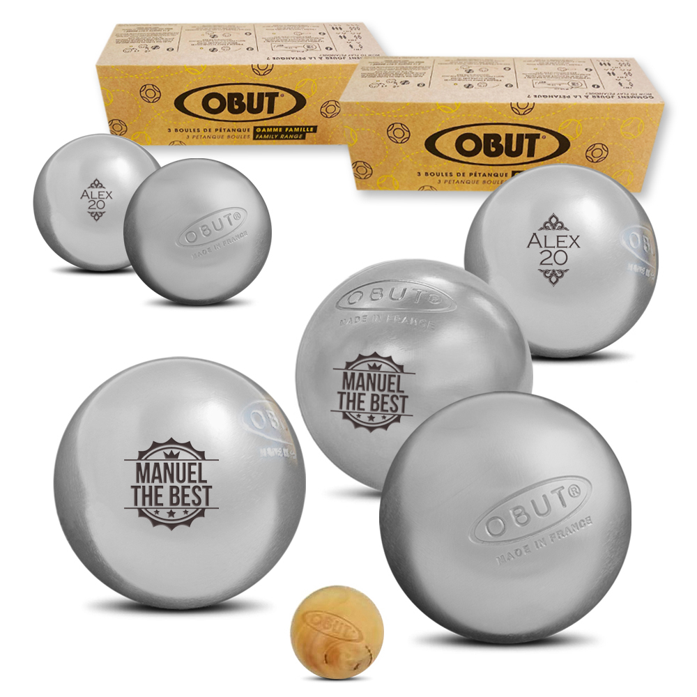 2 sets van 3 OBUT petanqueballen met motief 2 sets van 3 OBUT petanqueballen met motief